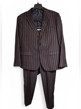 Falcone Mens Navy Pinstriped Suit Sport Coat Blazer 50R Pants 45R Fully Lined